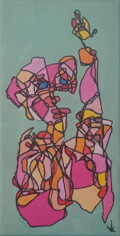 Abstract figure with outstretched leg.