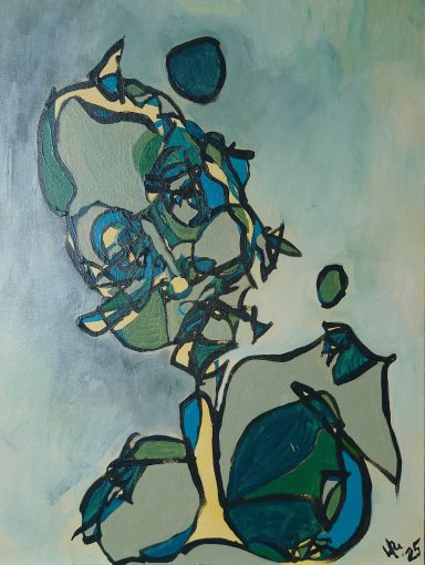 Acrylic portrait focusing on head and shoulders, exploring identity and presence.