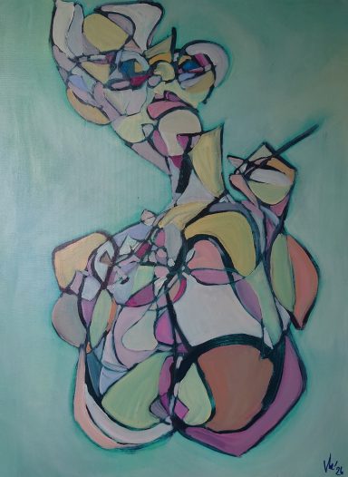 Expressive acrylic figurative painting exploring introspection and the inner emotional landscape.