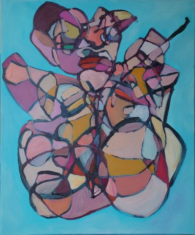 Squished. 2026. Acrylic on canvas. 50 x 60cm Acrylic painting of a compressed, expressive human form exploring tension and bodily pressure.