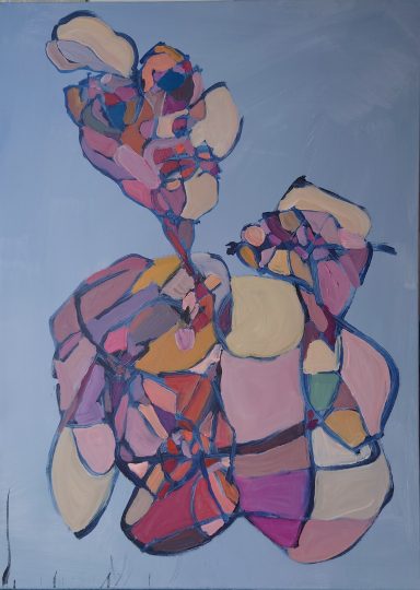 Acrylic figurative artwork of a seated figure in a quiet, reflective pose.